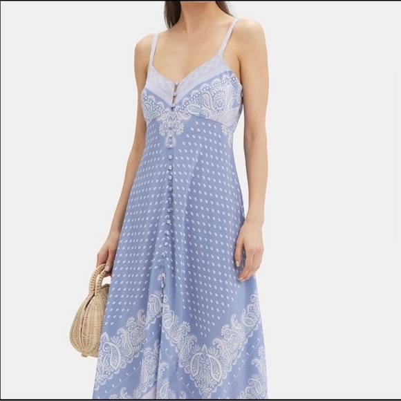 Intermix 100% Silk Isla Scarf Midi Dress Size 2 Blue/Lilac - Picture 3 of 16